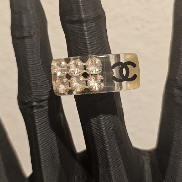 CHANEL Jewelry - Chanel Lucite CC Logo Crystal Ring